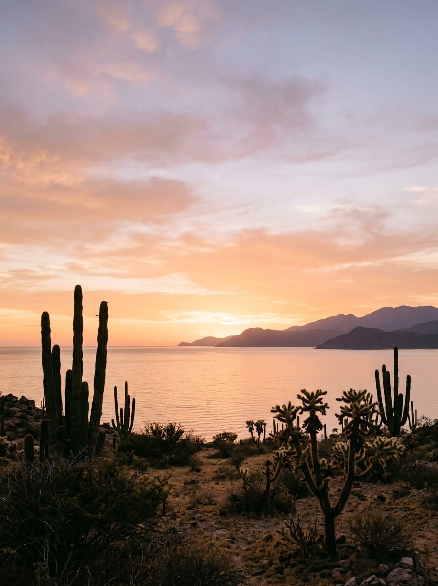 Paisaje emblemático de Baja California Sur, mar y desierto